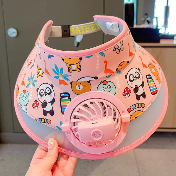 Stay Cool and Stylish with our Animal-Themed Summer Sun Visor Cap: Adjustable Strap and Built-in Fan - Kidspark